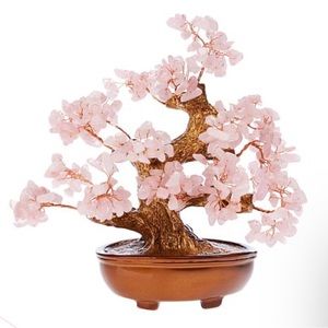 KALIFANO 8.25" Gemstone Bonsai Tree of Life Sculpture Rose quartz